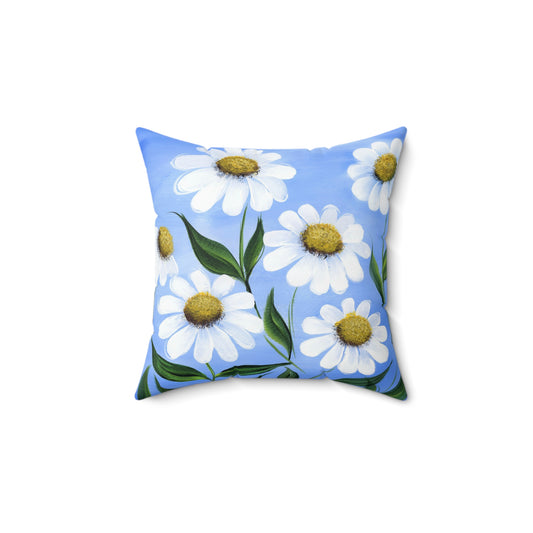 Floral Decor Square Pillow with Daisy Design