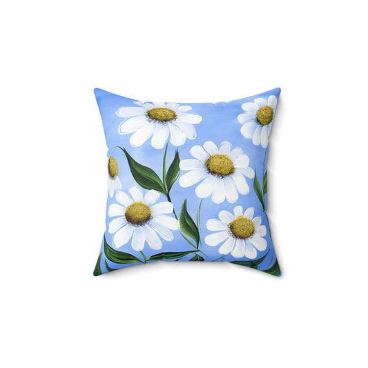 Floral Decor Square Pillow with Daisy Design