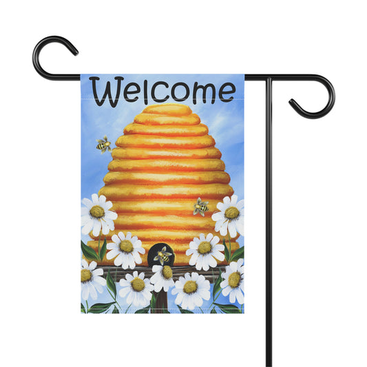 Welcome Garden Banner with Bees and Daisies - Outdoor Decor