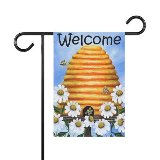 Welcome Garden Banner with Bees and Daisies - Outdoor Decor